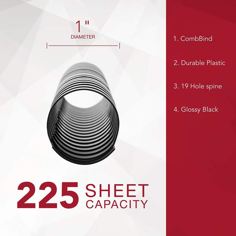 GBC أقراص ربط GBC / لولبية / ملفوفة، قطر 1 بوصة، سعة 225 ورقة، CombBind، أسود، 100 عبوة (4000118) - Image 3